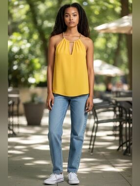 MICHAEL Michael Kors Yellow 🟡 Low Cut Chain Blouse